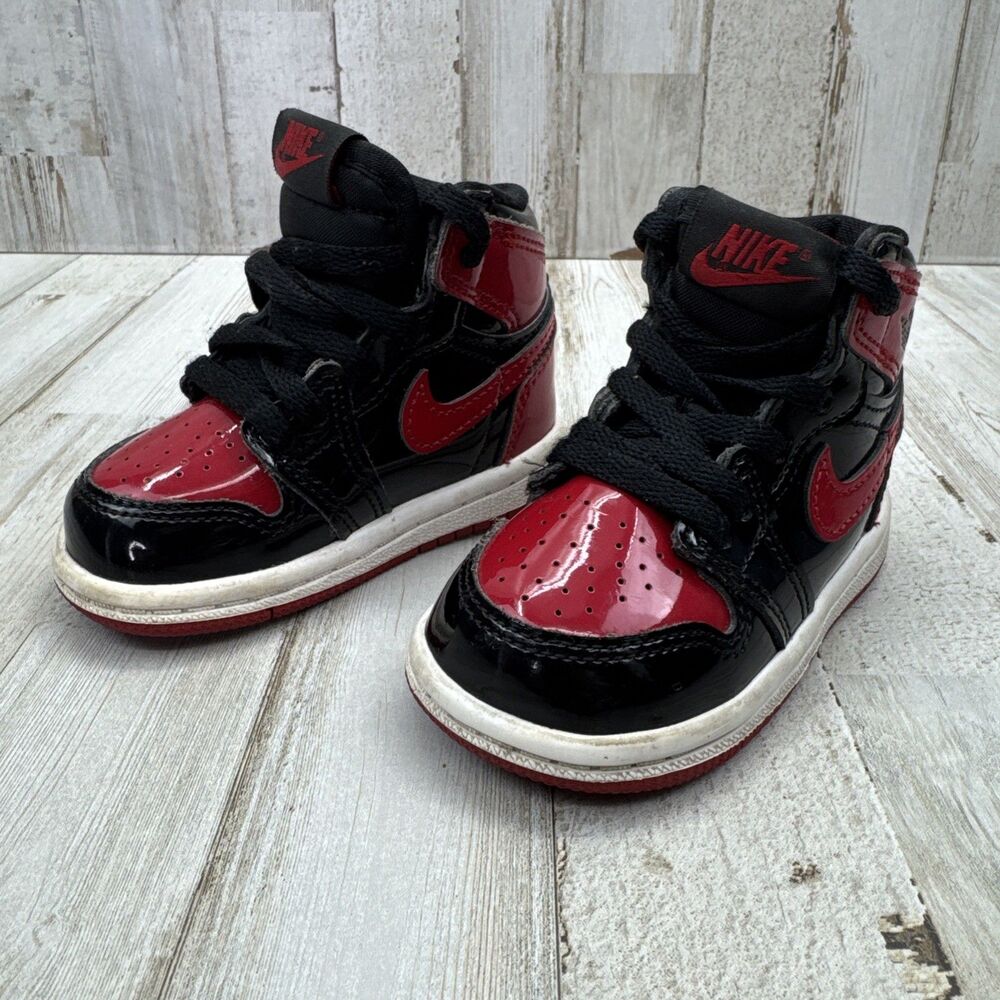 Jordan 1 Retro High OG Patent Bred Toddler TD size 4C Black Varsity Red